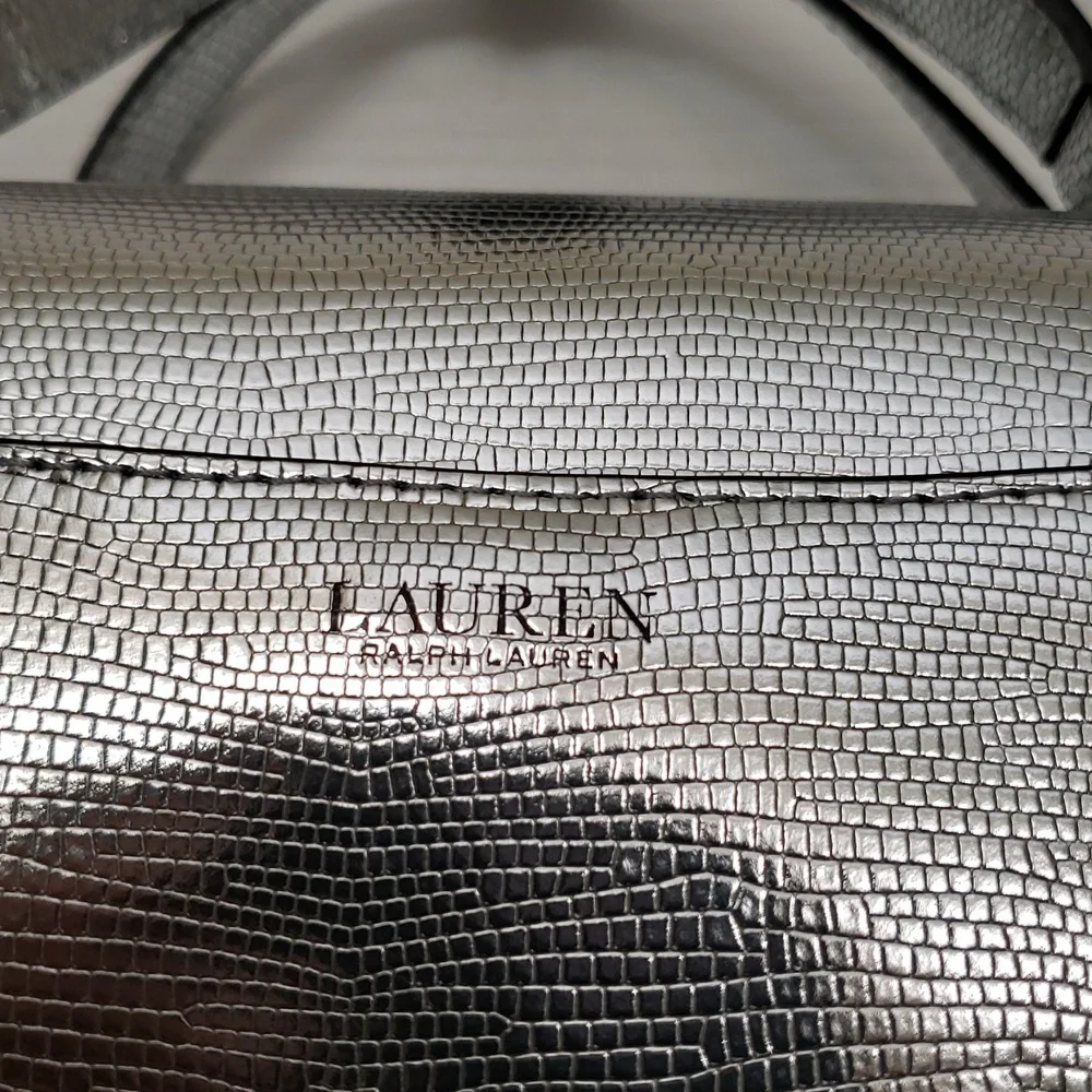 Lauren Ralph LaurenSilver Satchel with Structured Shape and Flap Closure.‎ (B1)